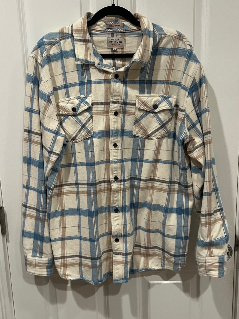 Quiksilver Waterman Collection Mens XL Blue Plaid Flannel Shirt